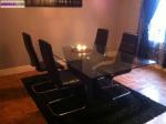 Table en verre + 4 chaises en cuir noir - Miniature